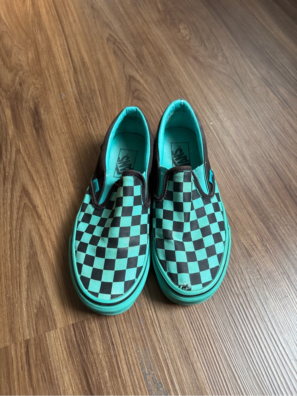 Vans Kids Slip-On Checkerboard Sneakers in Teal and Black